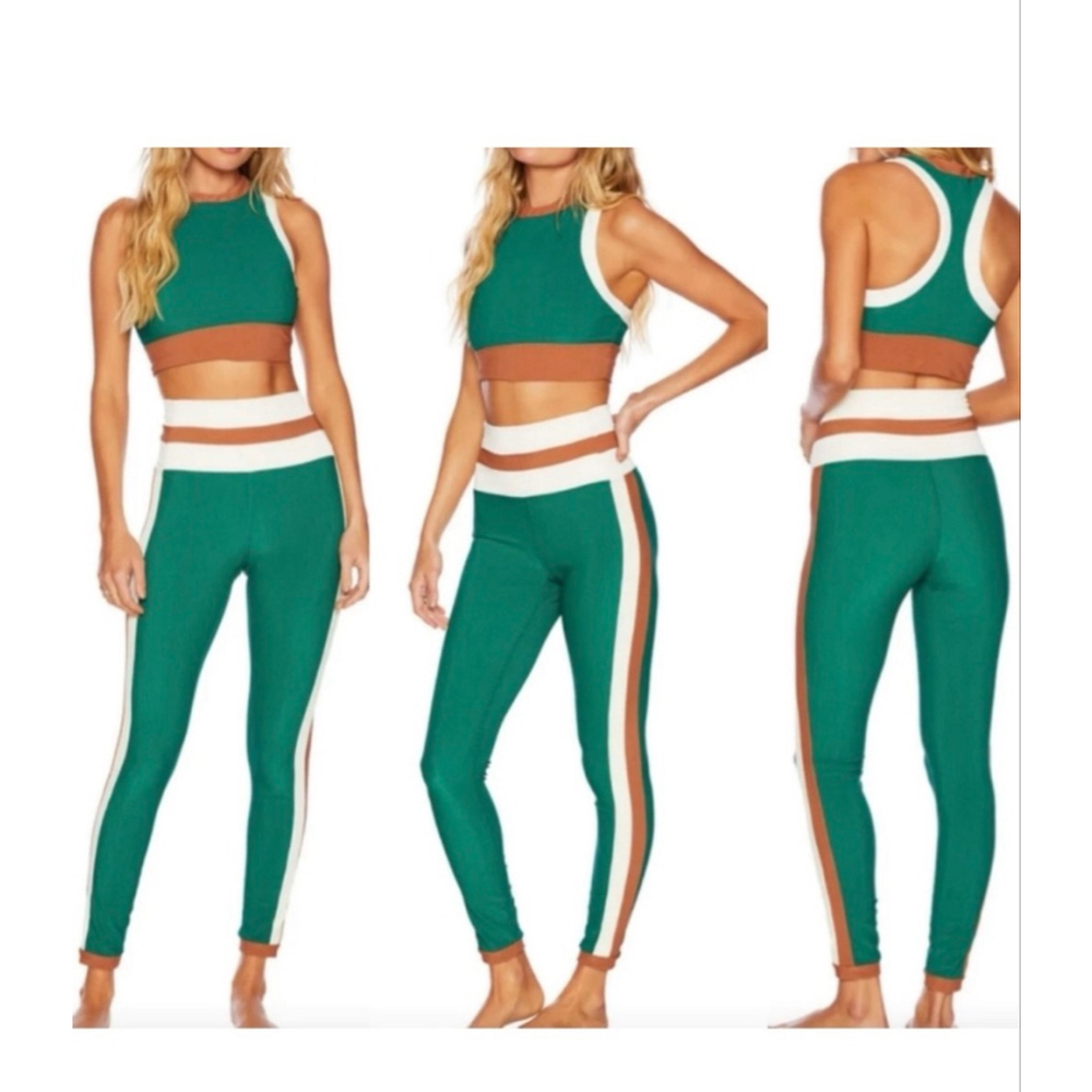 BEACH RIOT Melinda Colorblock Rib Knit Legging Green- Size XS